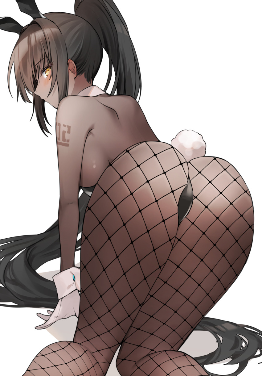1girl, animal_ears, ass, ass_focus, backboob, bare_arms, bare_back, bare_shoulders