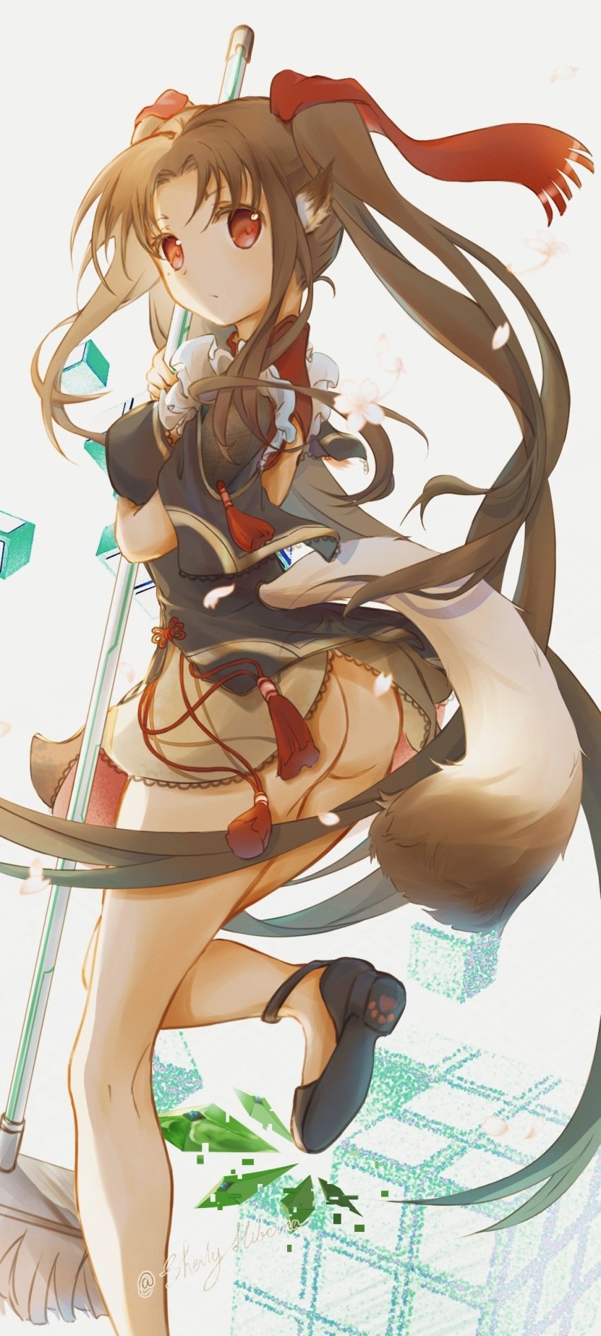 1girl, absurdly_long_hair, absurdres, aged_up, animal_ears, aquaplus, arm_under_breasts, arms_up