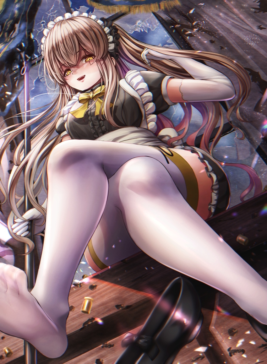 1girl, alternate_costume, bullet, enmaided, girls'_frontline, highres, maid, no_shoes