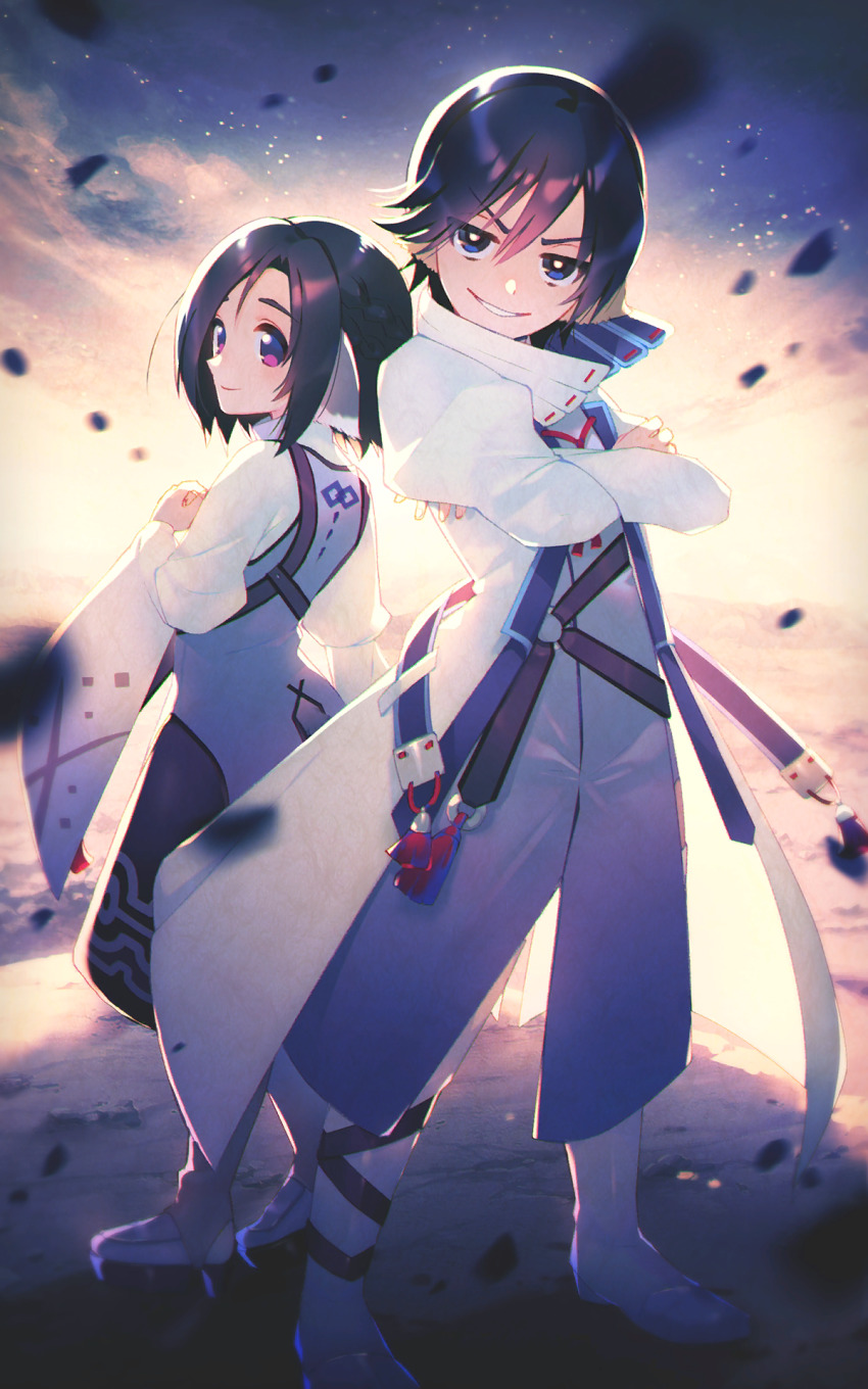 2boys, ainu_clothes, animal_ears, aquaplus, artist_request, black_hair, blue_eyes, bright_pupils