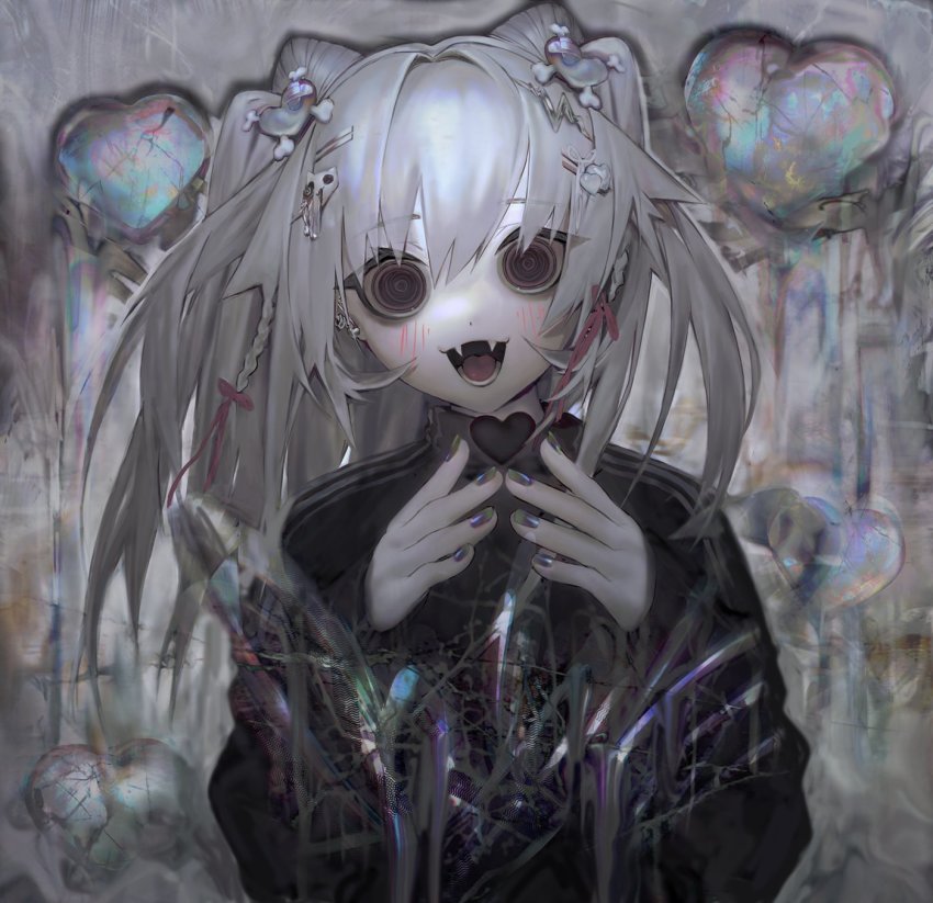 1girl, black_sweater, blush, braid, crazy, crazy_eyes, dot_nose, ear_piercing