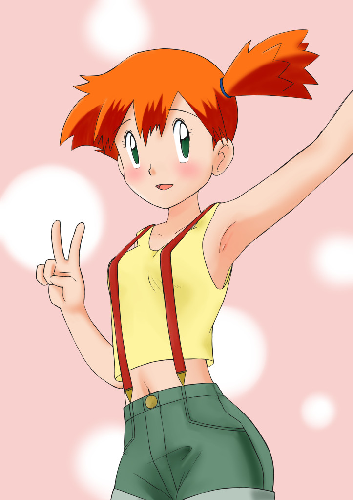 1girl, armpits, asymmetrical_hair, belt_loop, breasts, denim, denim_shorts, eyelashes