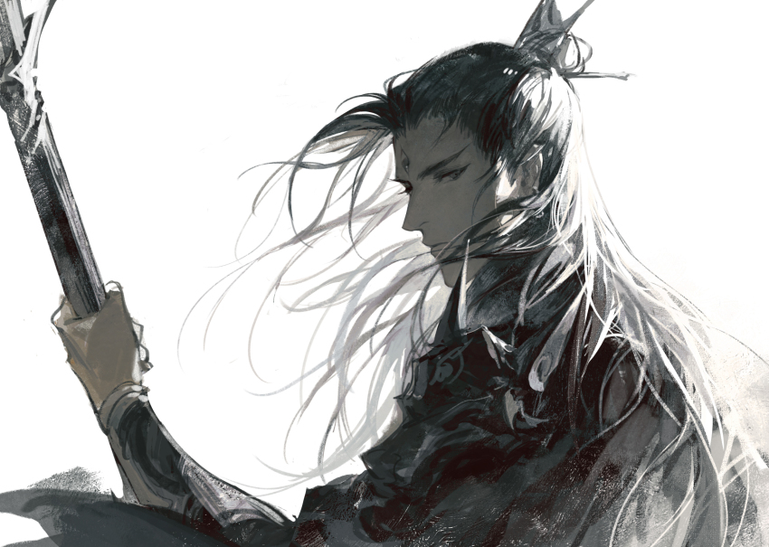 1boy, 21_shiji_qujing_lu, arm_guards, armor, closed_mouth, extra_eyes, eyelashes, floating_hair