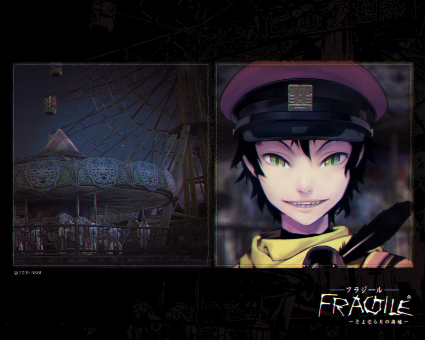 1boy, along, amusement_park, black_hair, crow_(fragile), feathers, fragile, fragile:_sayonara_tsuki_no_haikyo