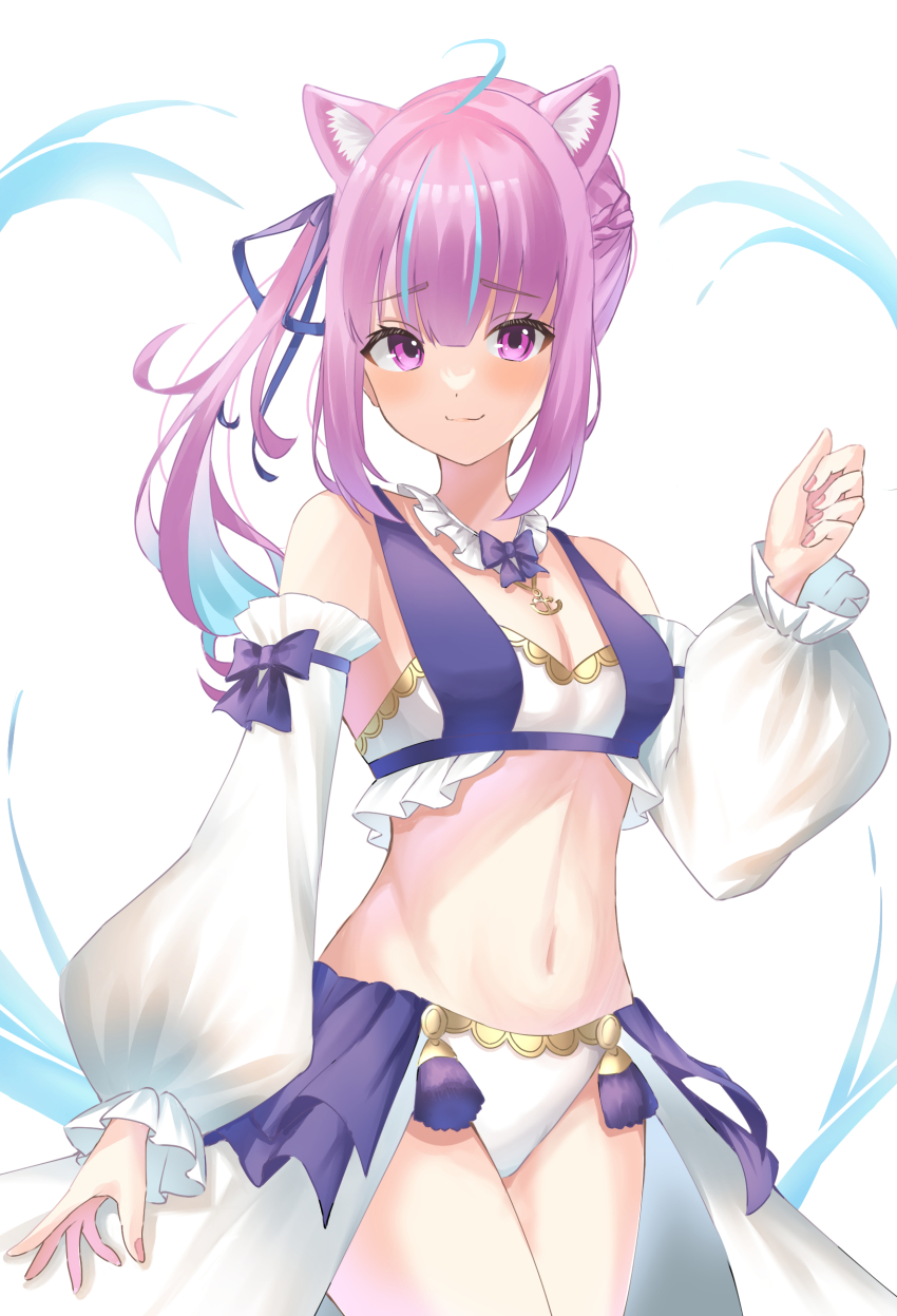 :3, ahoge, blue_hair, blue_ribbon, blush, bow, bowtie, braid