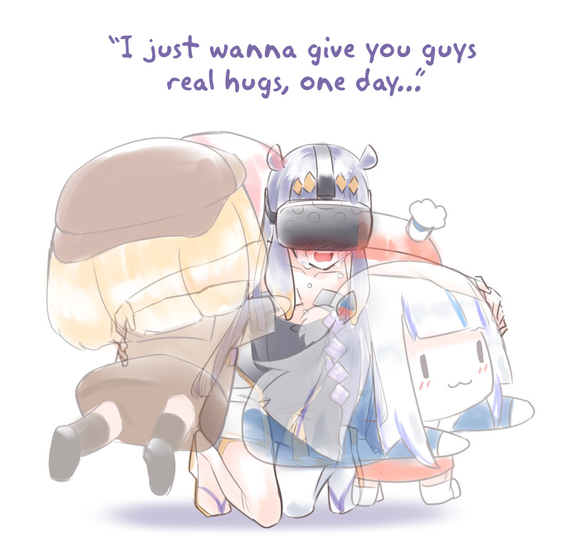 5girls, :3, absurdres, blonde_hair, chibi, crying, english_text, gawr_gura