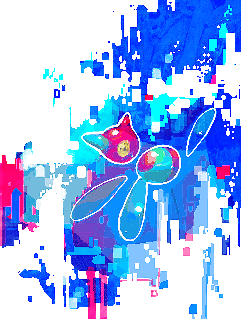 abstract, abstract_background, alternate_color, artist_request, bad_id, bad_pixiv_id, blue_beak, floating, gen_4_pokemon, looking_at_viewer, nintendo, no_humans, outline, pokemon, pokemon_(creature), pop_art, porygon-z, tetori, white_outline, yellow_eyes