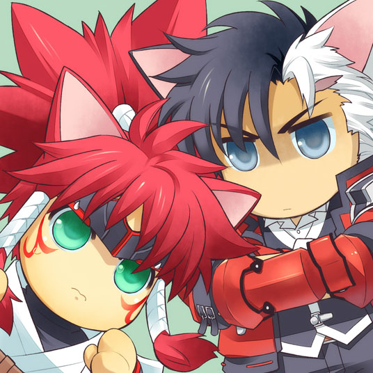 2boys, aledy_naash, animal_ears, arisu_reiji, banpresto, black_hair, blue_eyes, cat_boy