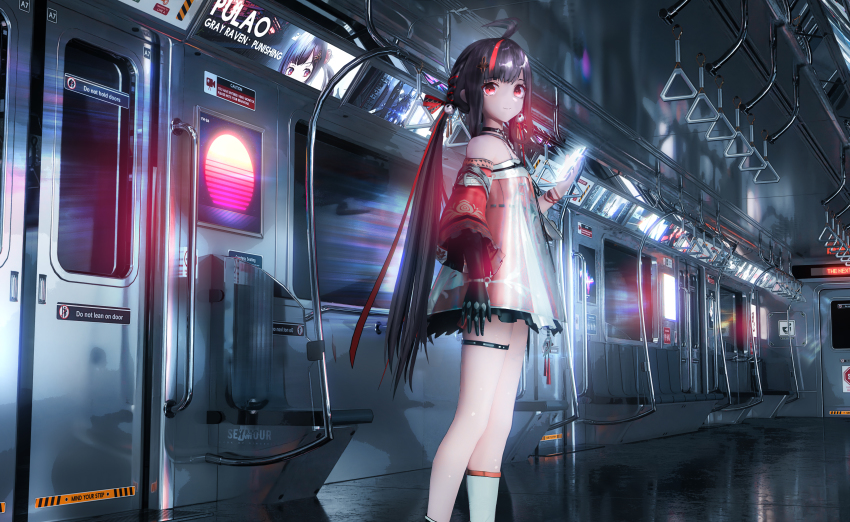 1girl, absurdres, ahoge, artist_name, asymmetrical_footwear, bare_shoulders, black_choker, black_gloves