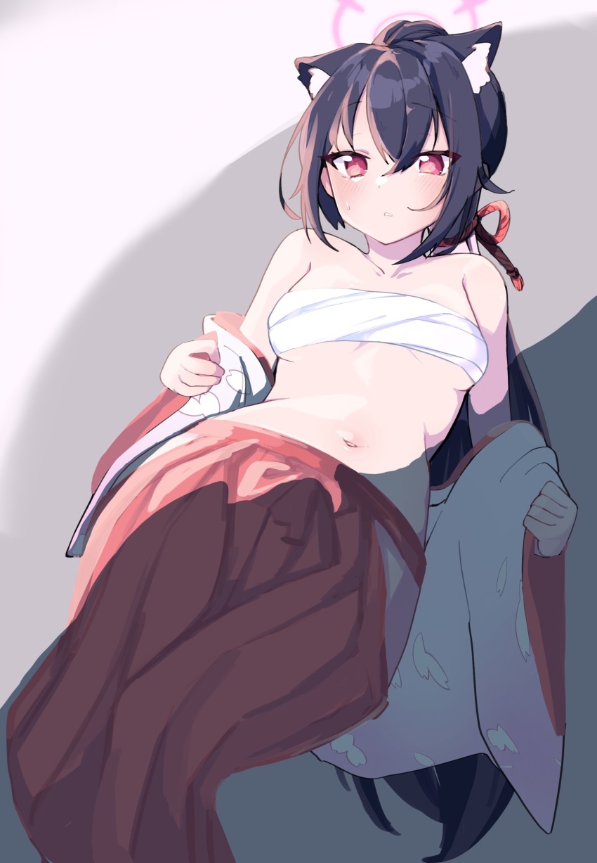 1girl, absurdres, animal_ear_fluff, animal_ears, black_hair, blue_archive, blush, breasts