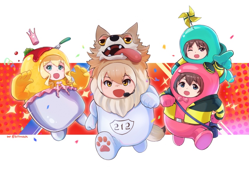 4girls, absurdres, animal_costume, animal_ear_fluff, animal_ears, beleven, blonde_hair, blue_eyes