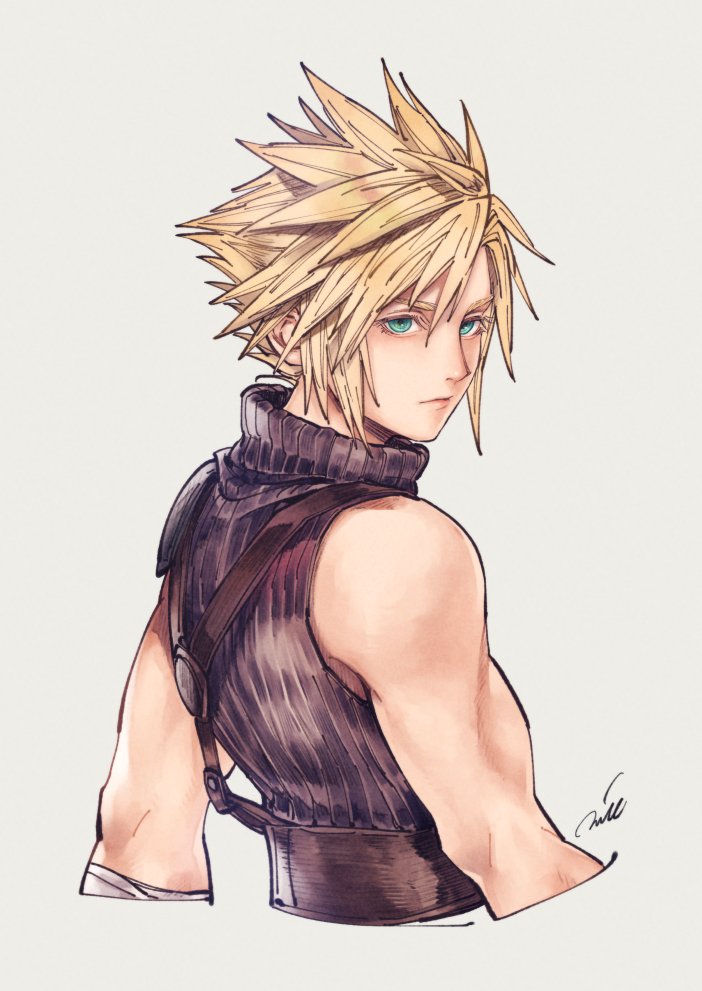 1boy, armor, bandaged_arm, bandages, belt, blonde_hair, blue_eyes, blue_shirt