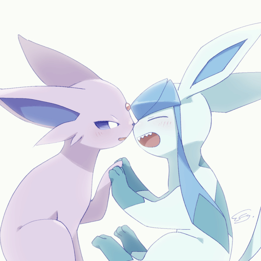 affectionate, blush, bright_pupils, commentary_request, espeon, gen_2_pokemon, gen_4_pokemon, glaceon