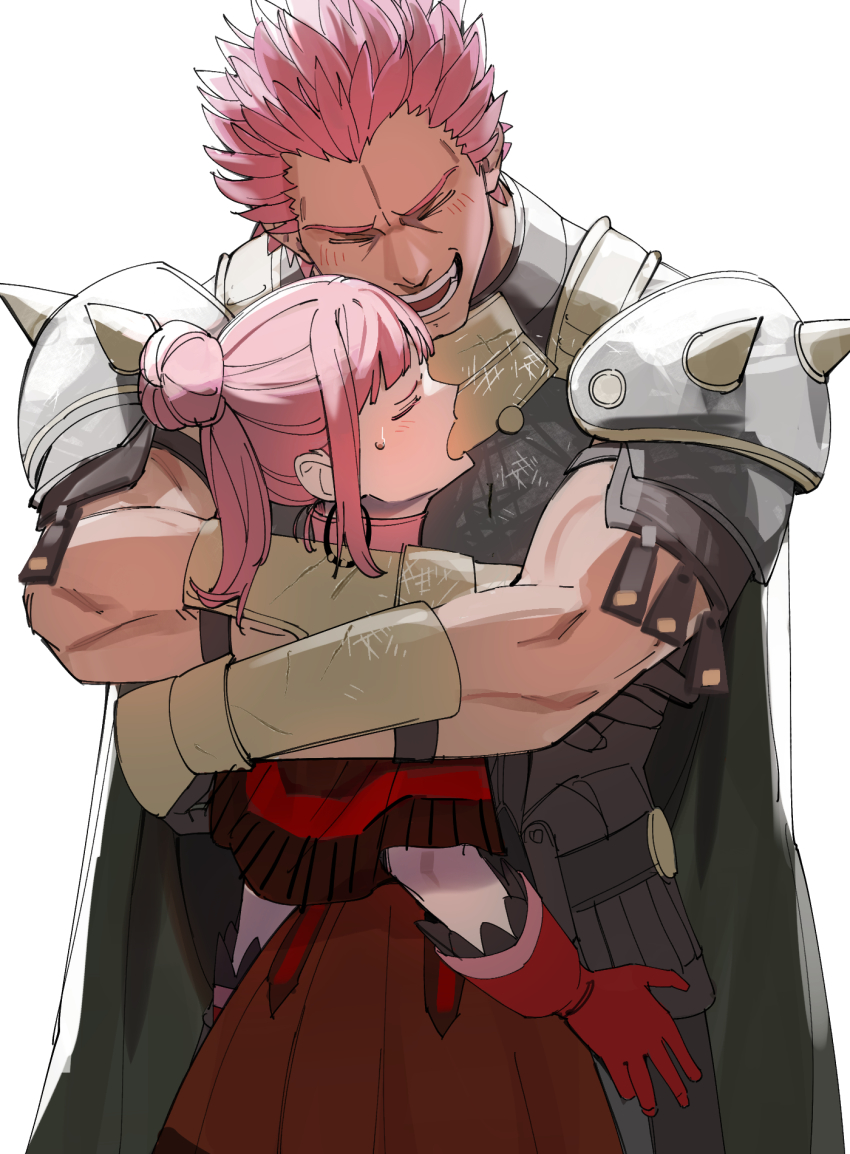 1boy, 1girl, armor, blush, bracer, brother_and_sister, can't_choose_your_own_family, cape