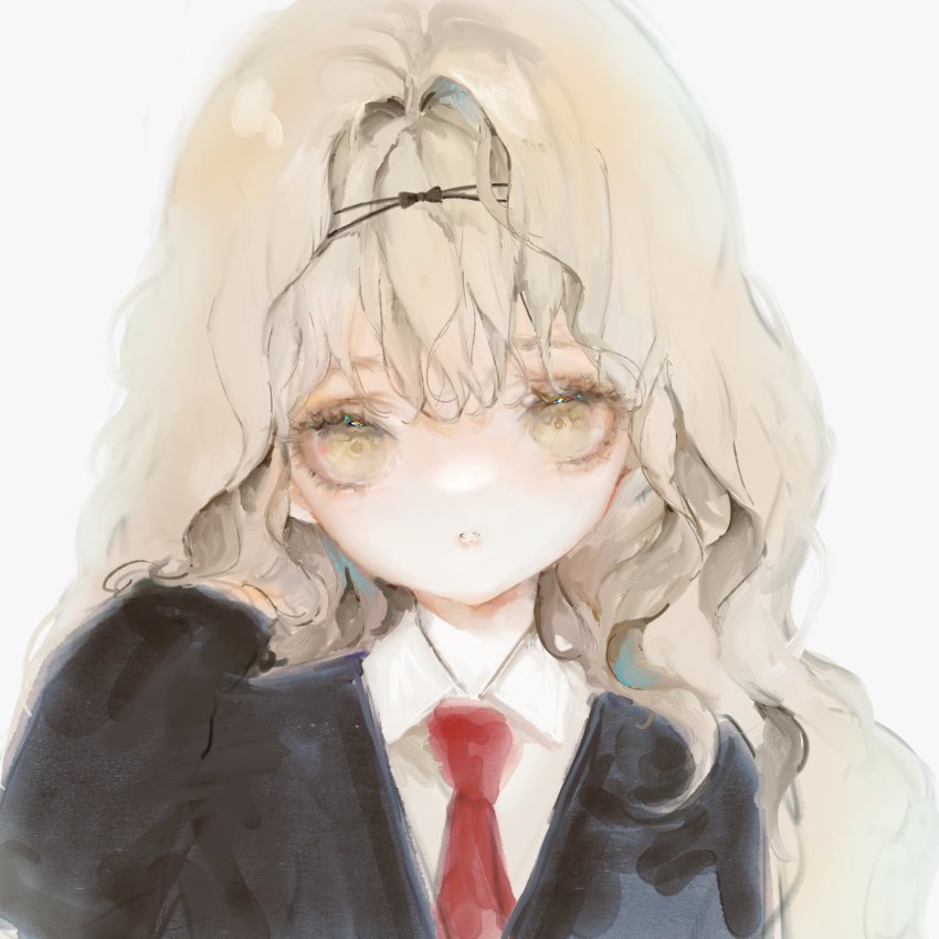 1girl, black_jacket, blonde_hair, collared_shirt, highres, jacket, long_hair, looking_at_viewer