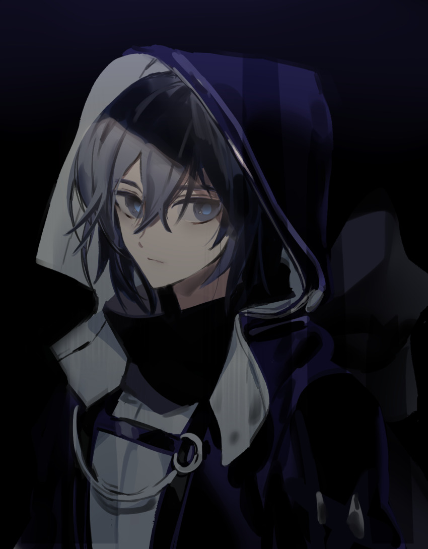 1boy, beat5727, blue_eyes, blue_hair, closed_mouth, elsword, facing_to_the_side, frown