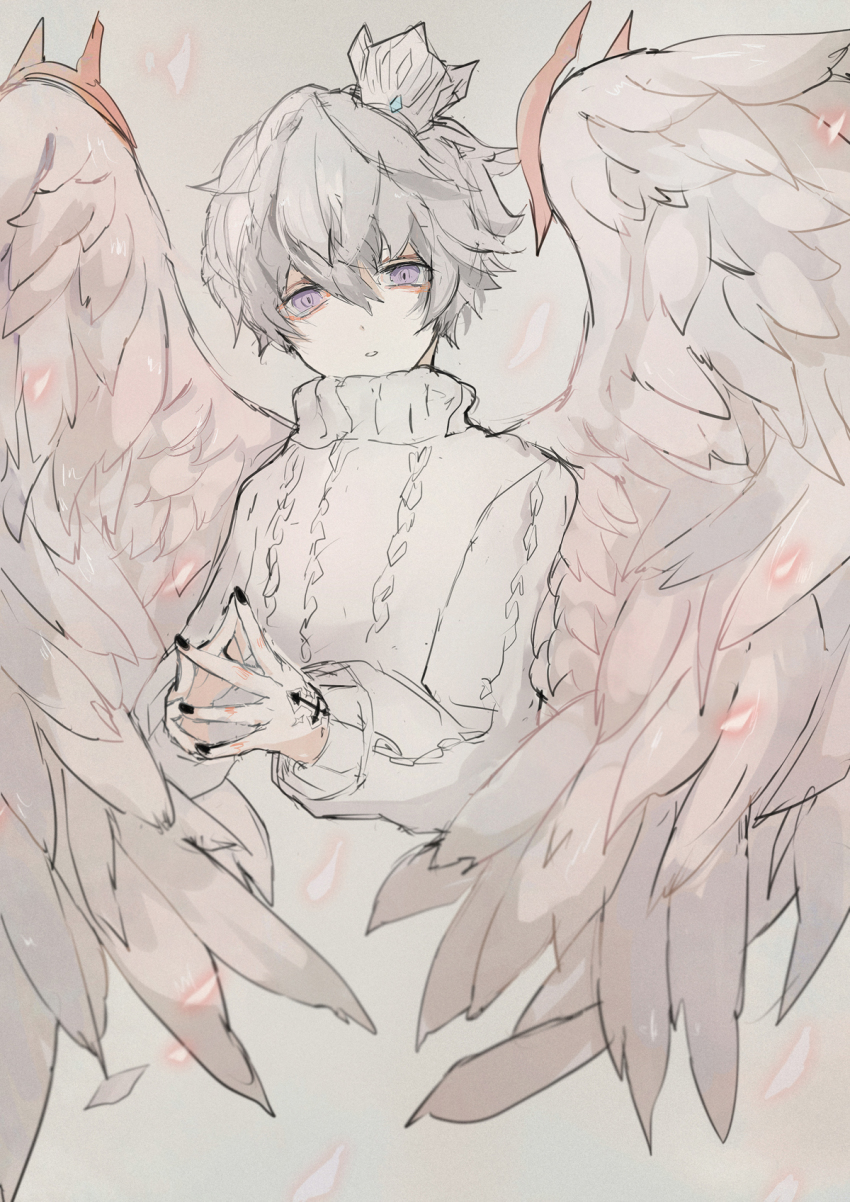 1boy, angel, angel_wings, crown, elsword, head_tilt, highres, kurayuki0404
