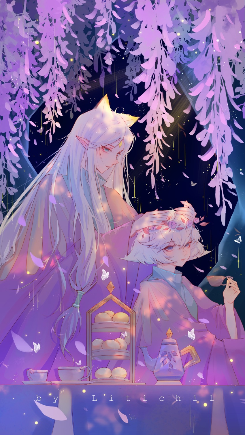 absurdres, androgynous, animal_ears, aqua_eyes, blue_eyes, bob_cut, bug, butterfly