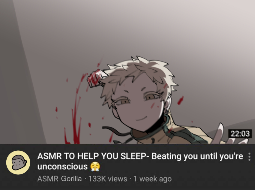 1boy, animal, blonde_hair, blood, closed_mouth, colored_eyelashes, commentary_request, english_text, gorilla, haruno_shion, high_collar, highres, incoming_attack, incoming_punch, indoors, jacket, korean_commentary, male_focus, meme, nu_(qjqmfqjqmf02), punching, saibou_shinkyoku, short_hair, smile, solo, yellow_eyes, yellow_jacket