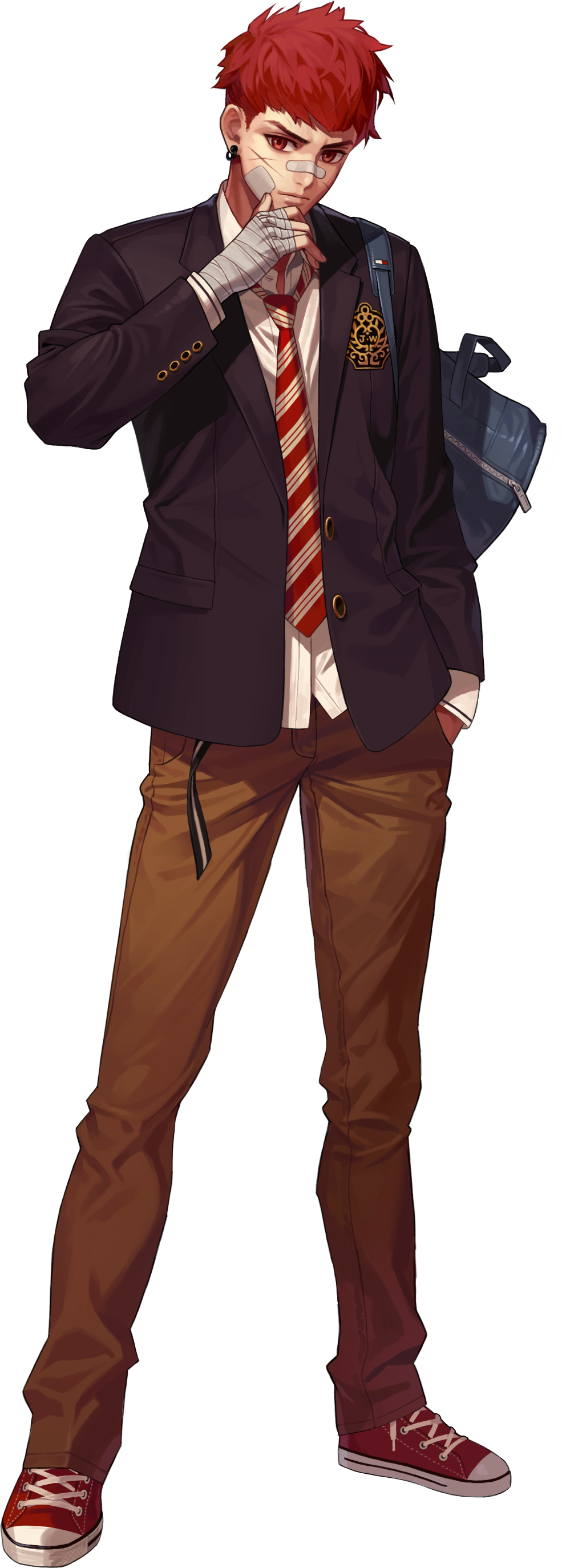 1boy, absurdres, artist_request, bad_source, bag, black_survival, blazer, brown_pants