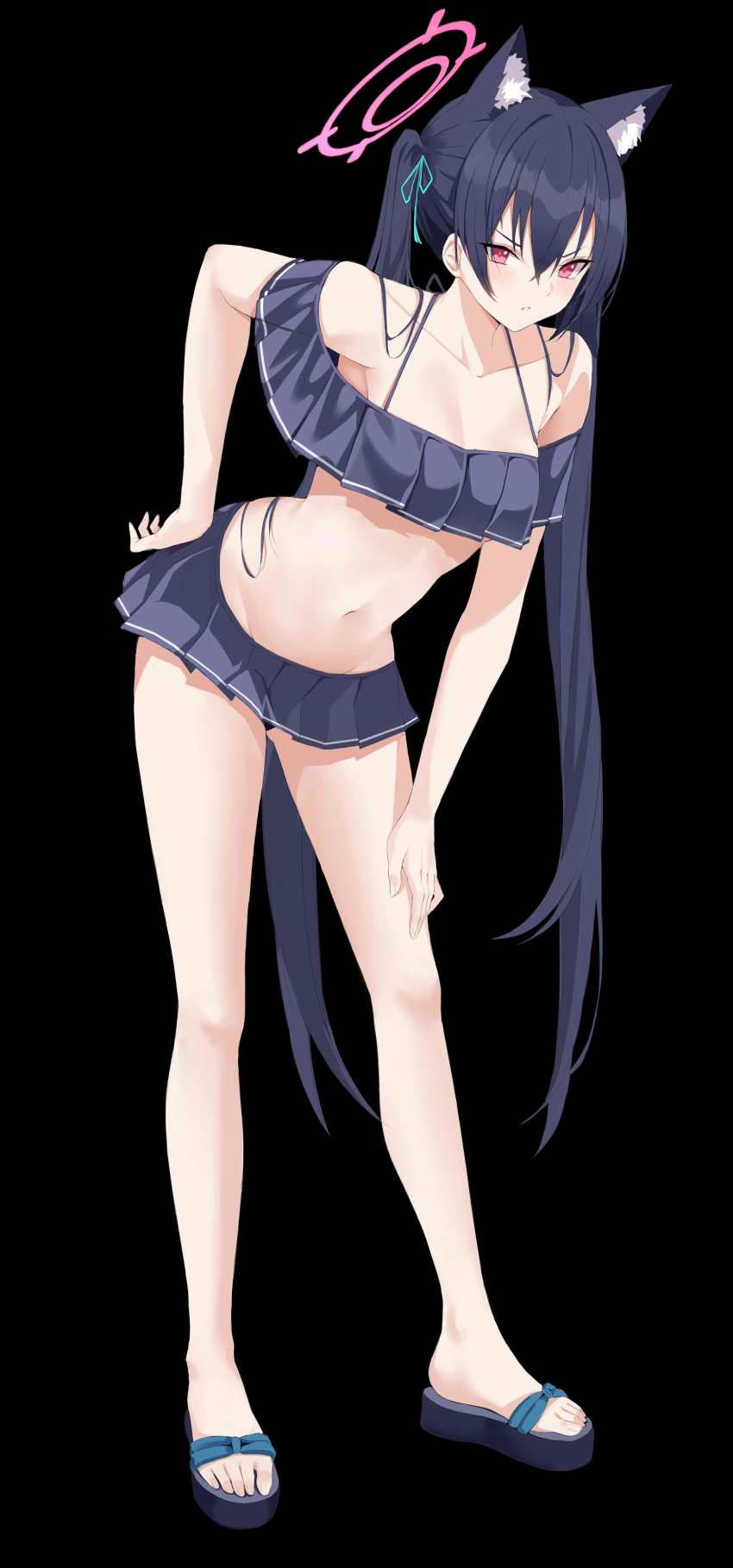 1girl, absurdres, animal_ear_fluff, animal_ears, bare_legs, bare_shoulders, bikini, bikini_skirt