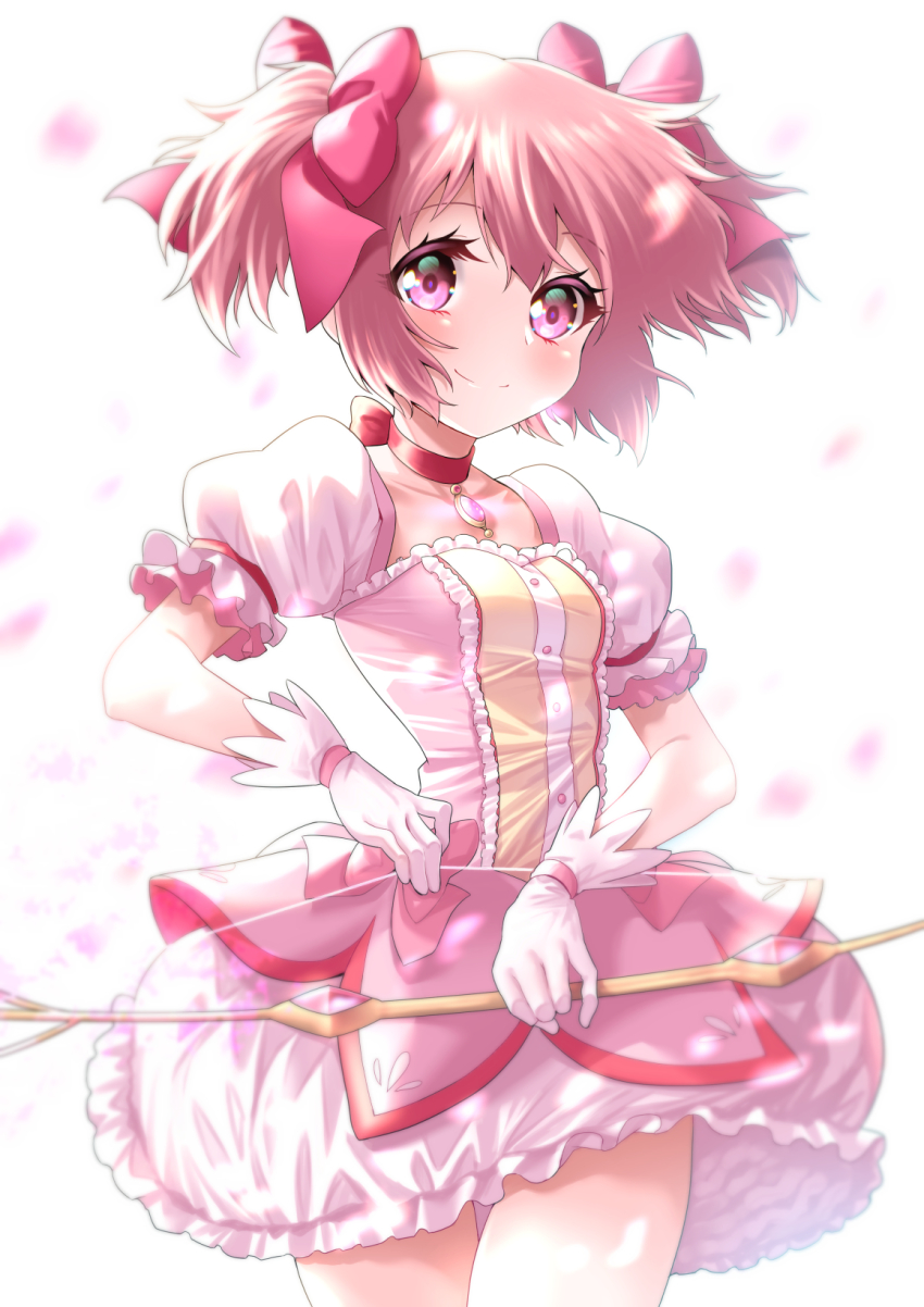 1girl, bow, breasts, bubble_skirt, choker, cowboy_shot, highres, kaname_madoka
