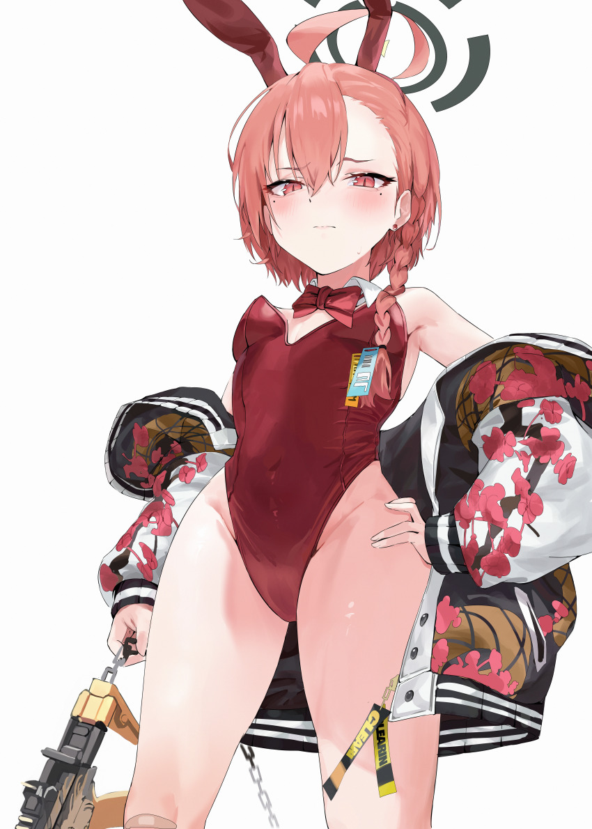 1girl, absurdres, ahoge, animal_ears, asymmetrical_bangs, bandaid, bandaid_on_knee, bandaid_on_leg