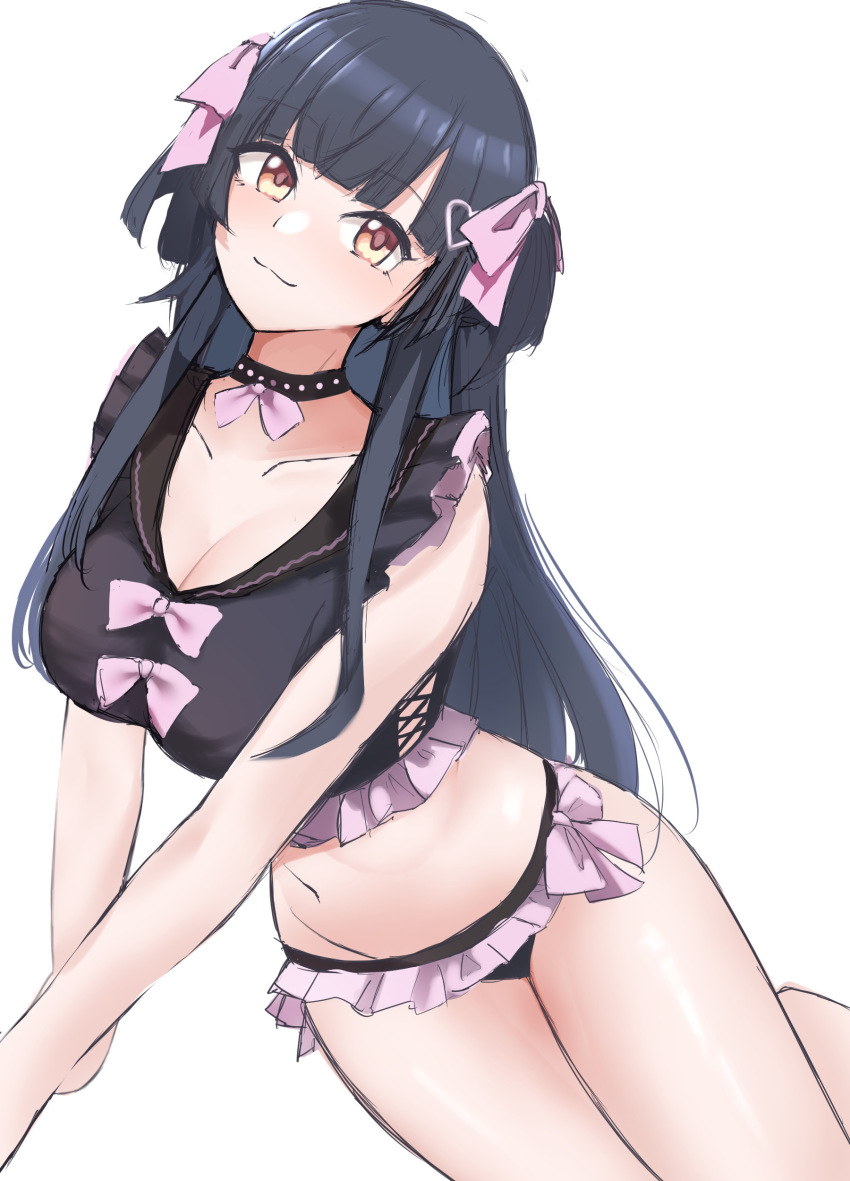 1girl, absurdres, bikini, black_choker, black_hair, breasts, choker, cleavage