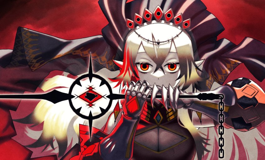 1girl, armor, blazing_cartesia_the_virtuous, chain, cleavage_cutout, clothing_cutout, duel_monster, ecclesia_(yu-gi-oh!)