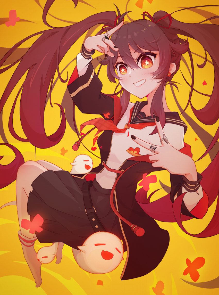 1girl, absurdres, alternate_costume, bbyiren, black_nails, blush, brown_eyes, genshin_impact