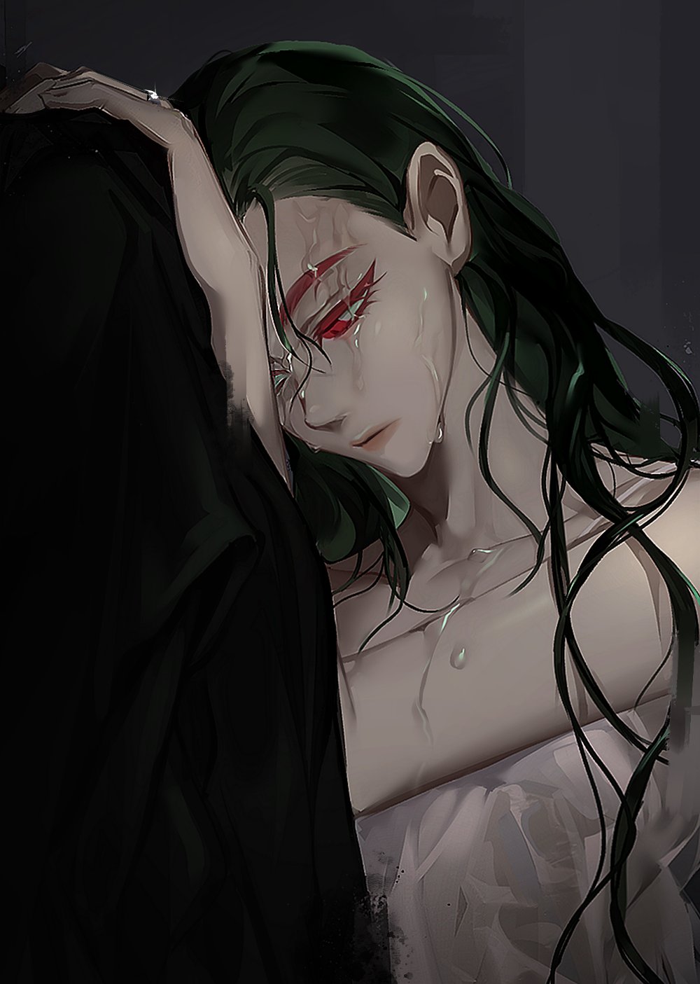 1girl, bare_arms, bare_shoulders, bosssama, closed_mouth, collarbone, copyright_request, eyelashes