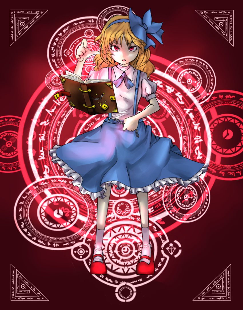 1girl, alice_margatroid, alice_margatroid_(pc-98), blonde_hair, book, chain, emerane, female_focus