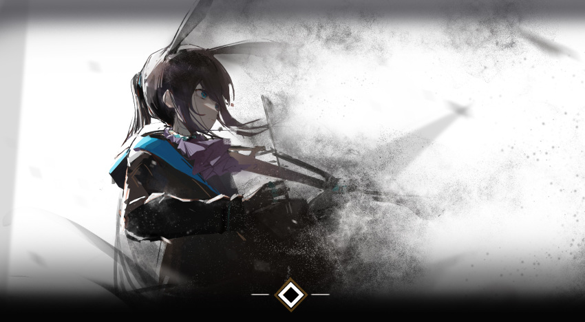 1girl, absurdres, amiya_(arknights), arknights, ascot, black_gloves, black_jacket, blue_ascot