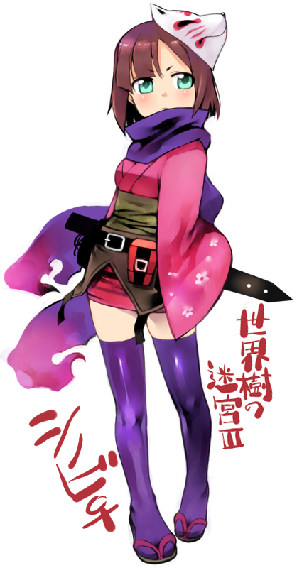 1girl, atlus, bad_id, bad_pixiv_id, brown_hair, etrian_odyssey, female_focus, fox_mask