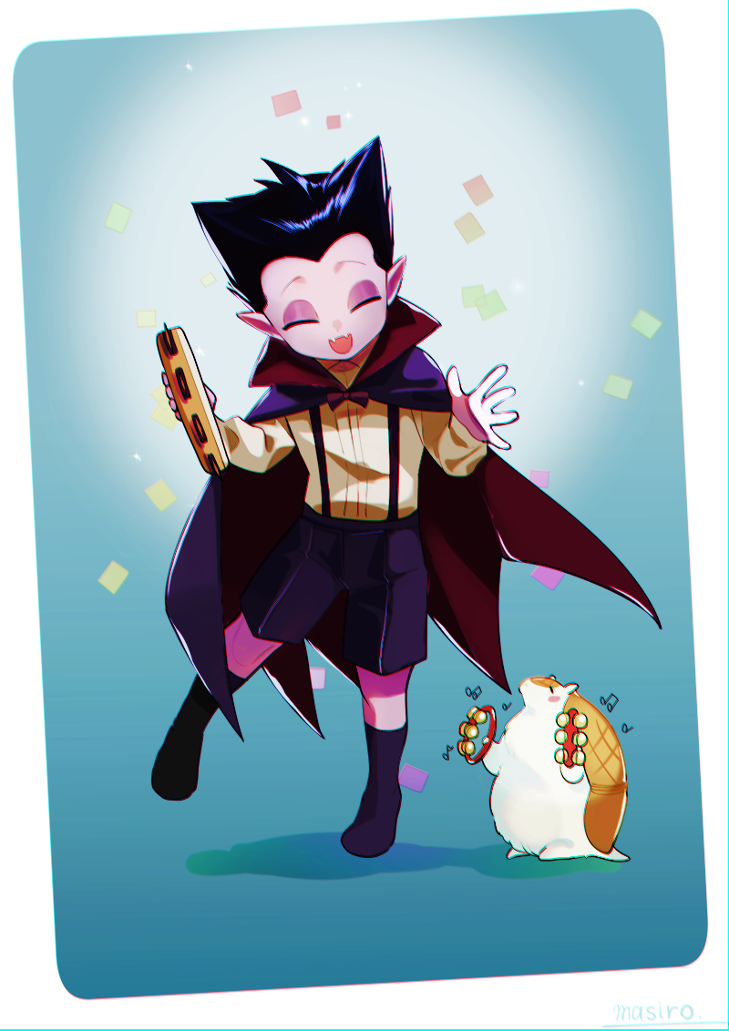 1boy, age_regression, aged_down, armadillo, black_hair, cape, child, closed_eyes