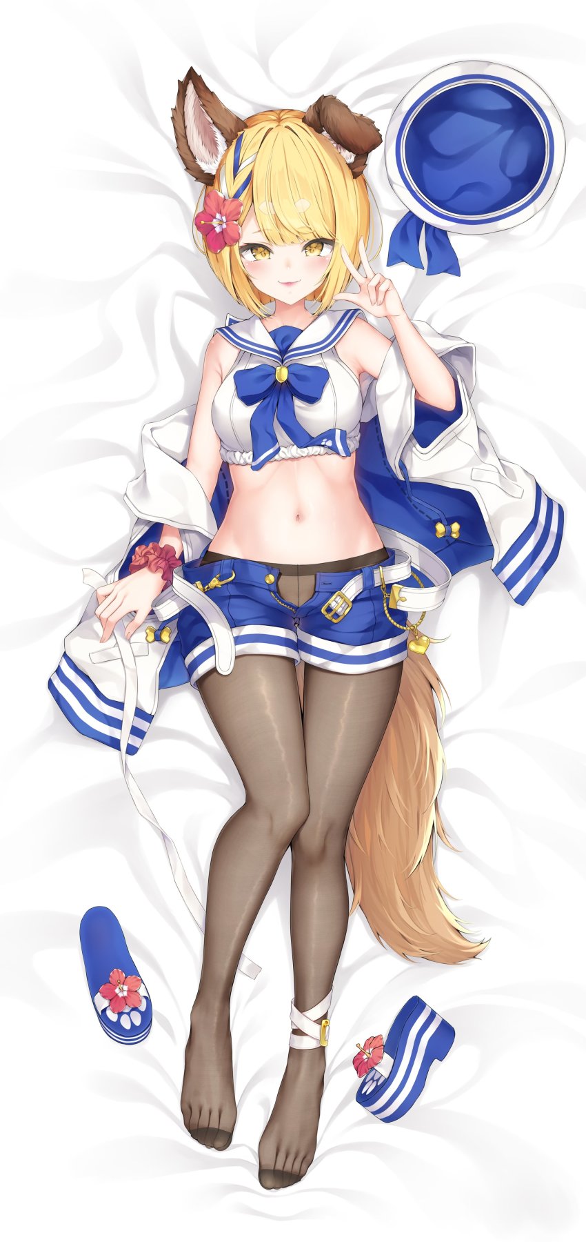1girl, absurdres, animal_ears, anklet, armpit_crease, asymmetrical_bangs, bed_sheet, belt