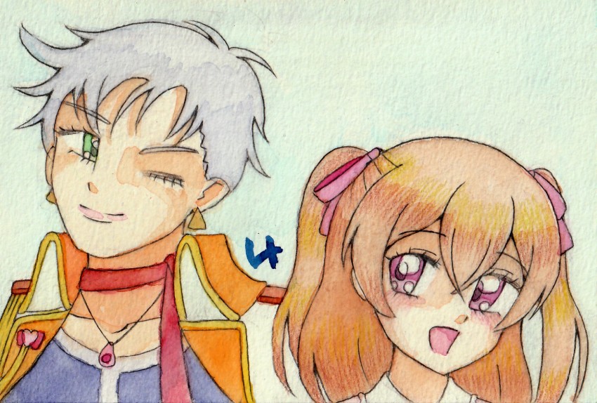 1boy, 1girl, delicious_party_precure, highres, mt_ksk, nagomi_yui, precure, rosemary_(precure), smile