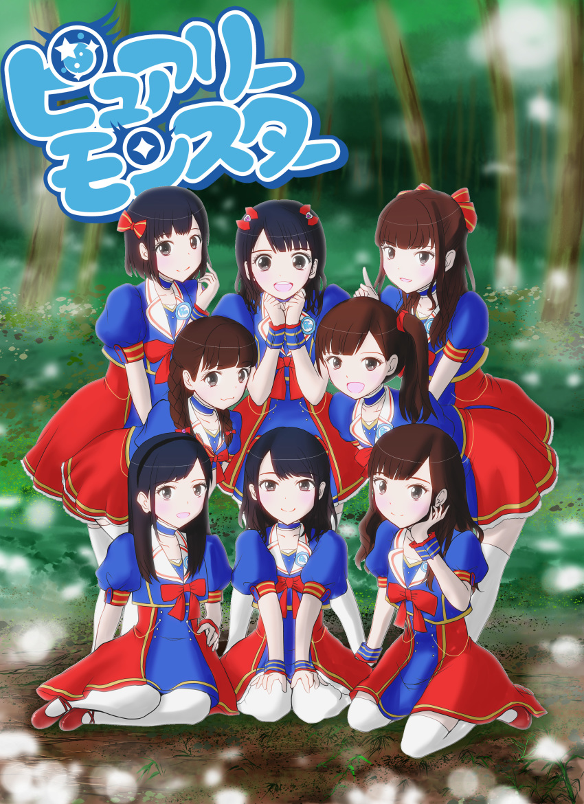 6+girls, absurdres, dress, forest, funato_yurie, highres, idol, ishitobi_erika