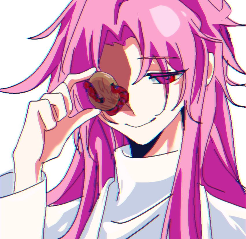 1boy, chromatic_aberration, closed_mouth, egg, hair_intakes, hatsutori_hajime, holding, holding_egg