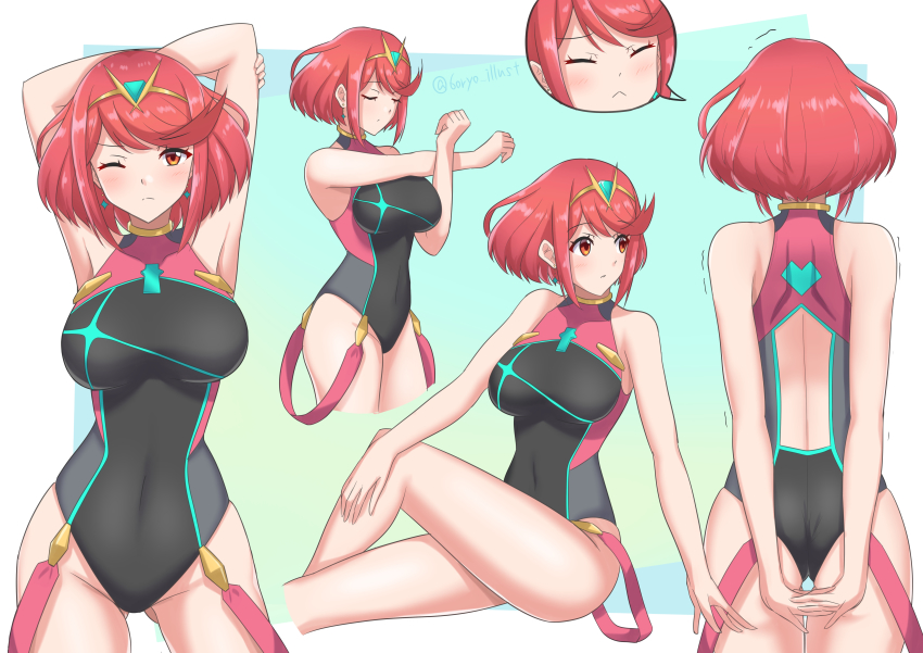 1girl, absurdres, aqua_gem, black_one-piece_swimsuit, breasts, chest_jewel, competition_swimsuit, earrings
