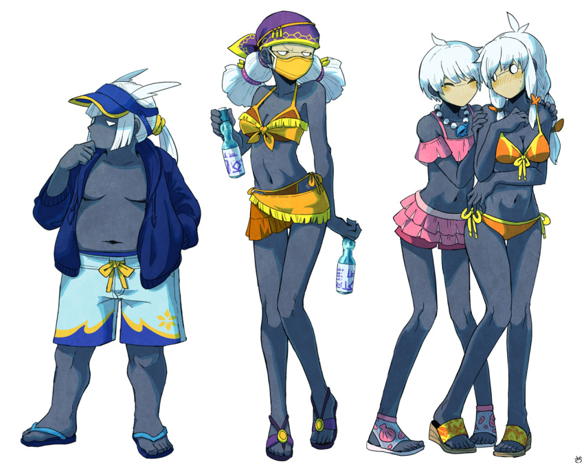 1boy, 3girls, ^_^, ahoge, aizawa_sachi, annoyed, bikini, blank_eyes