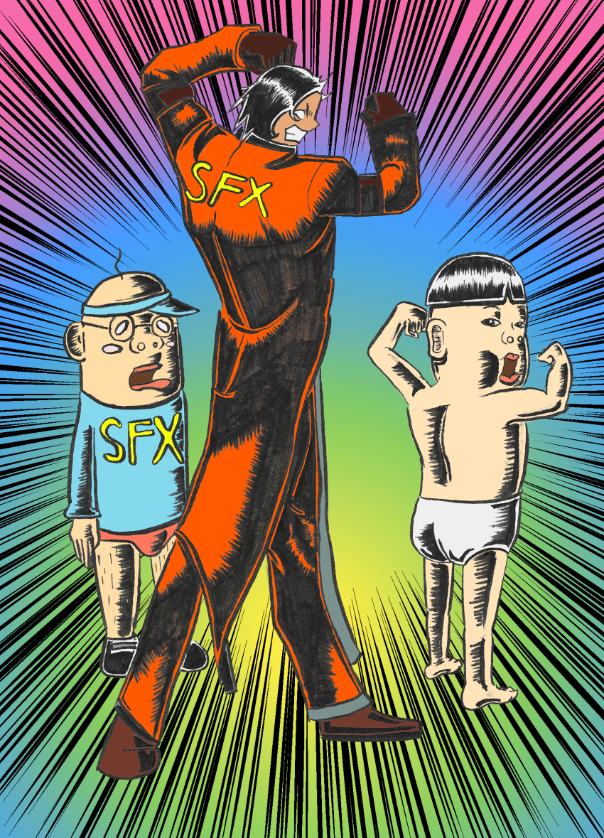 3boys, briefs, highres, male_underwear, multiple_boys, pyocotan, rugal_bernstein, the_king_of_fighters, underwear