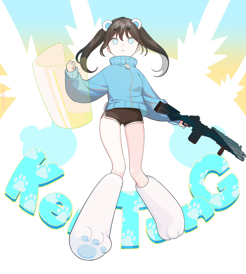 1girl, absurdres, apex_legends, black_hair, black_shorts, blue_eyes, blue_jacket, dong_mei_(kentung)