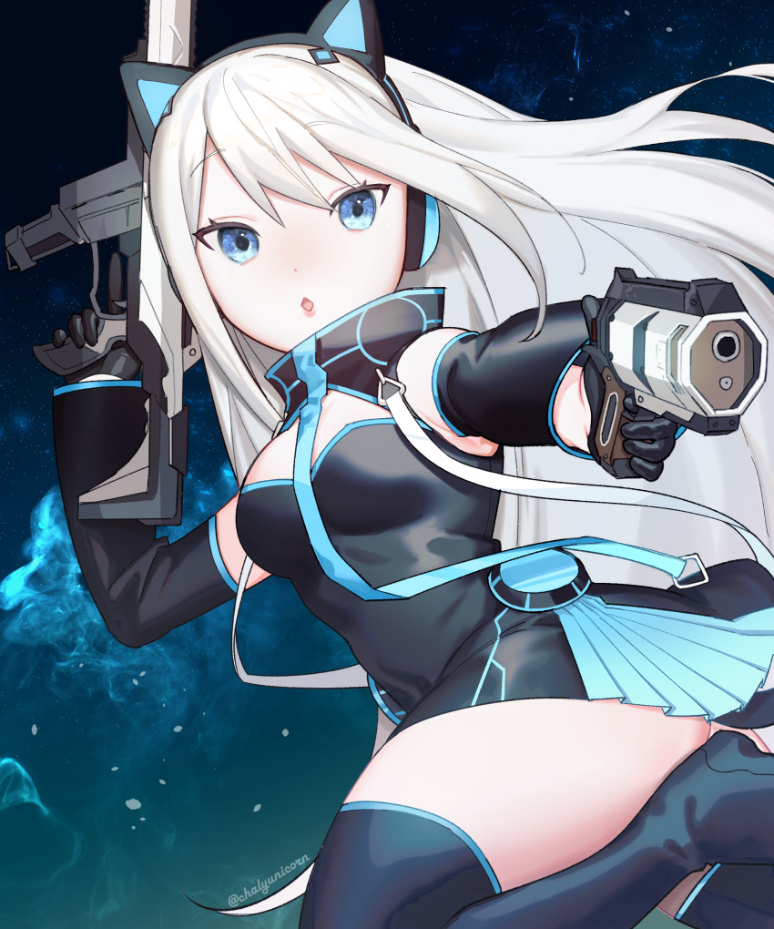 1girl, :o, absurdres, animal_ear_headphones, animal_ears, apex_legends, assault_rifle, b3_wingman