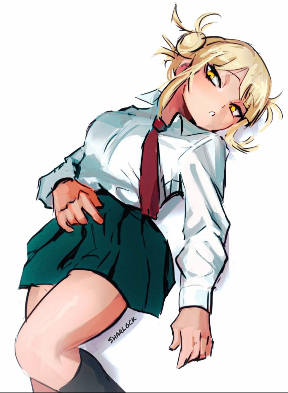1girl, artist_name, bad_id, bad_twitter_id, blonde_hair, blunt_bangs, boku_no_hero_academia, commentary