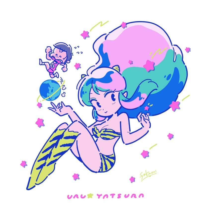 1boy, 1girl, animal_print, aqua_hair, bikini, blue_hair, boots, breasts