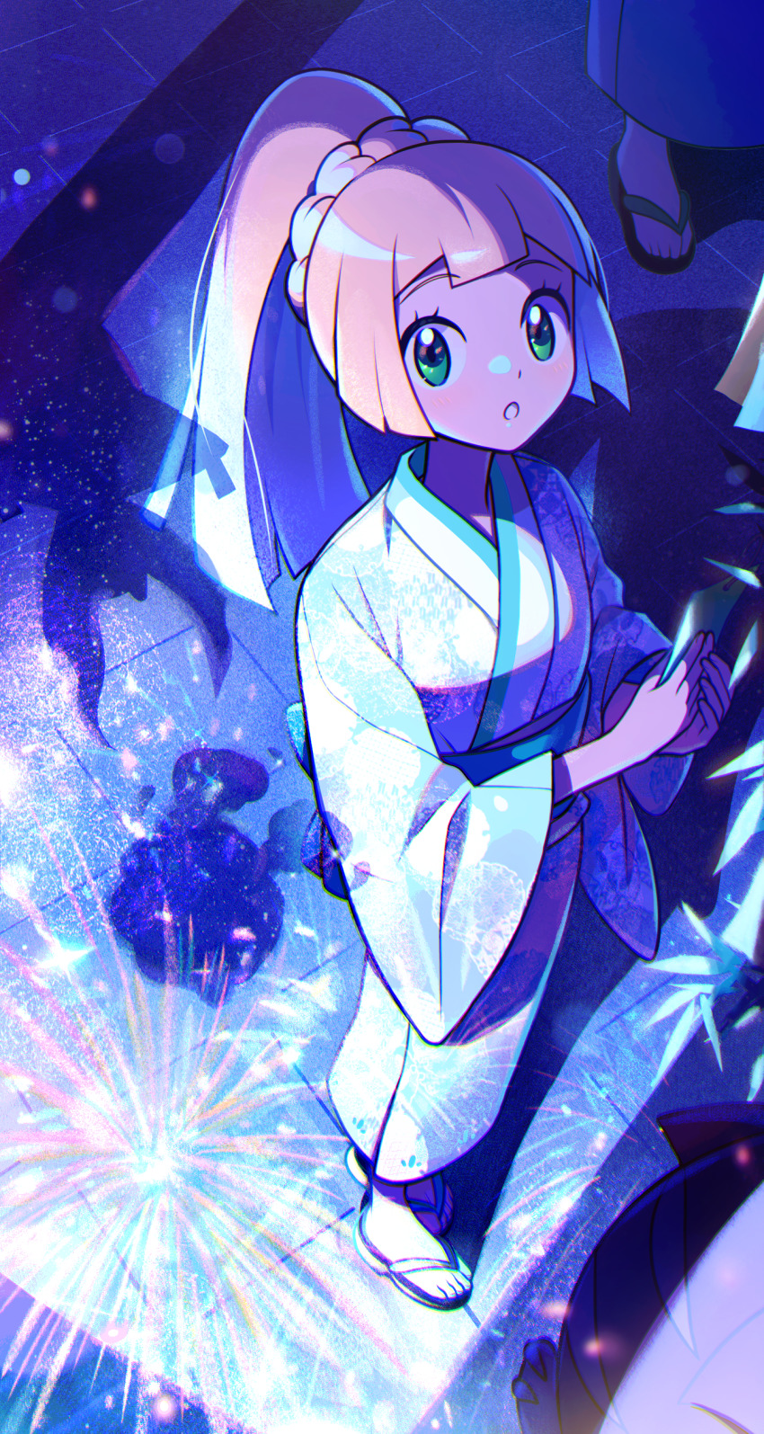 1girl, :o, absurdres, alternate_costume, black_sandals, blonde_hair, braid, commentary_request