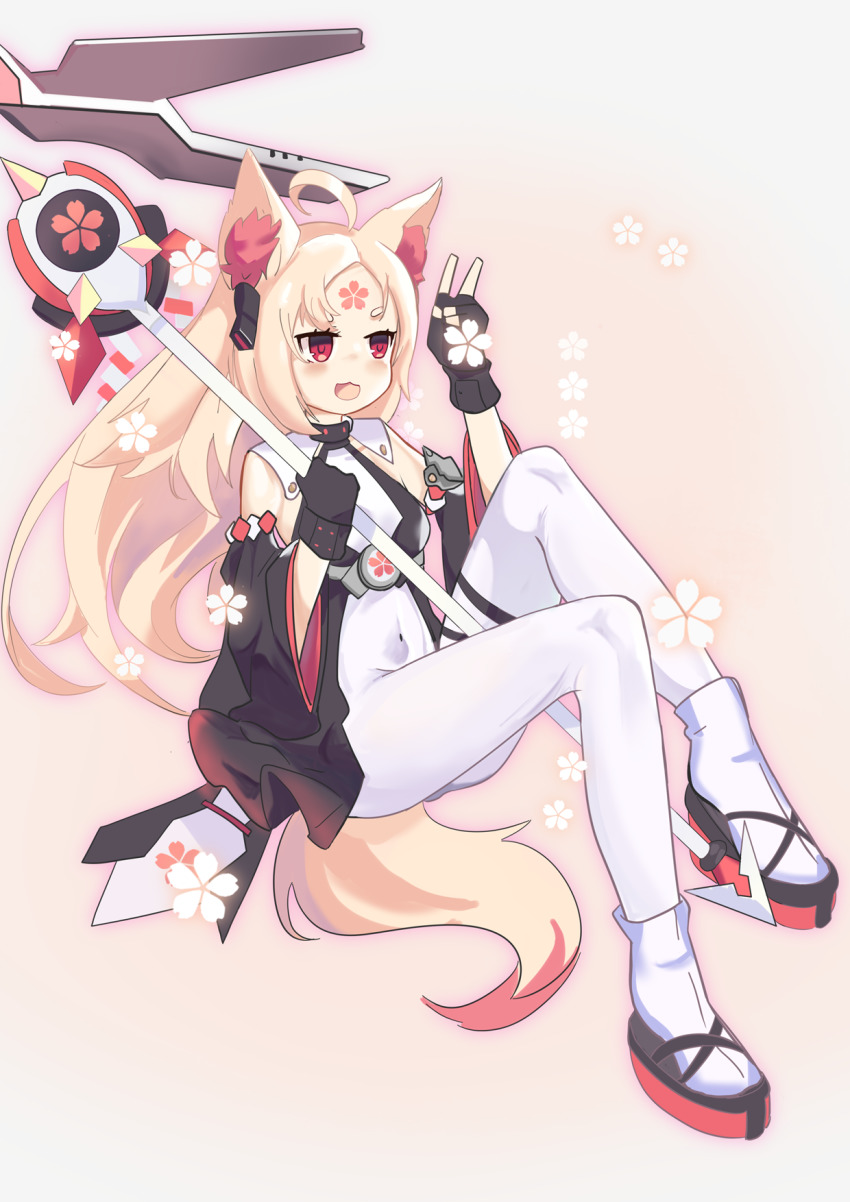 1girl, ahoge, animal_ear_fluff, animal_ears, artery_gear, artery_gear:_fusion, black_gloves, blonde_hair