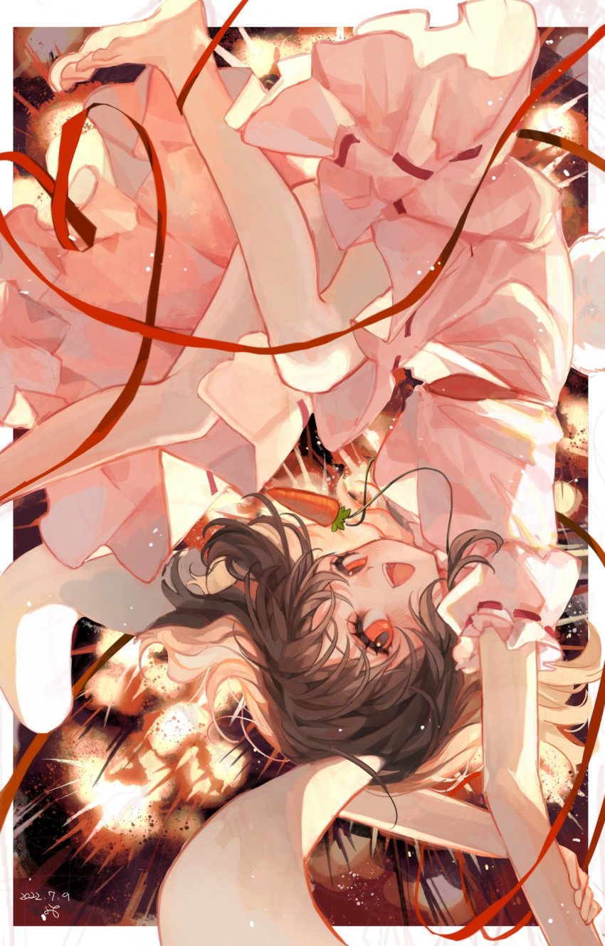 1girl, :d, animal_ears, arm_behind_head, bad_id, bad_twitter_id, barefoot, black_hair