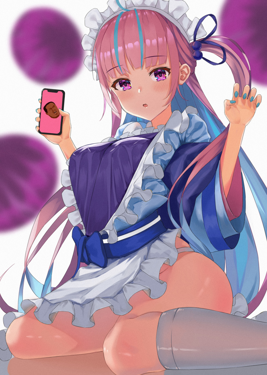 114514_(meme), 1boy, 1girl, absurdres, apron, breasts, dress, highres